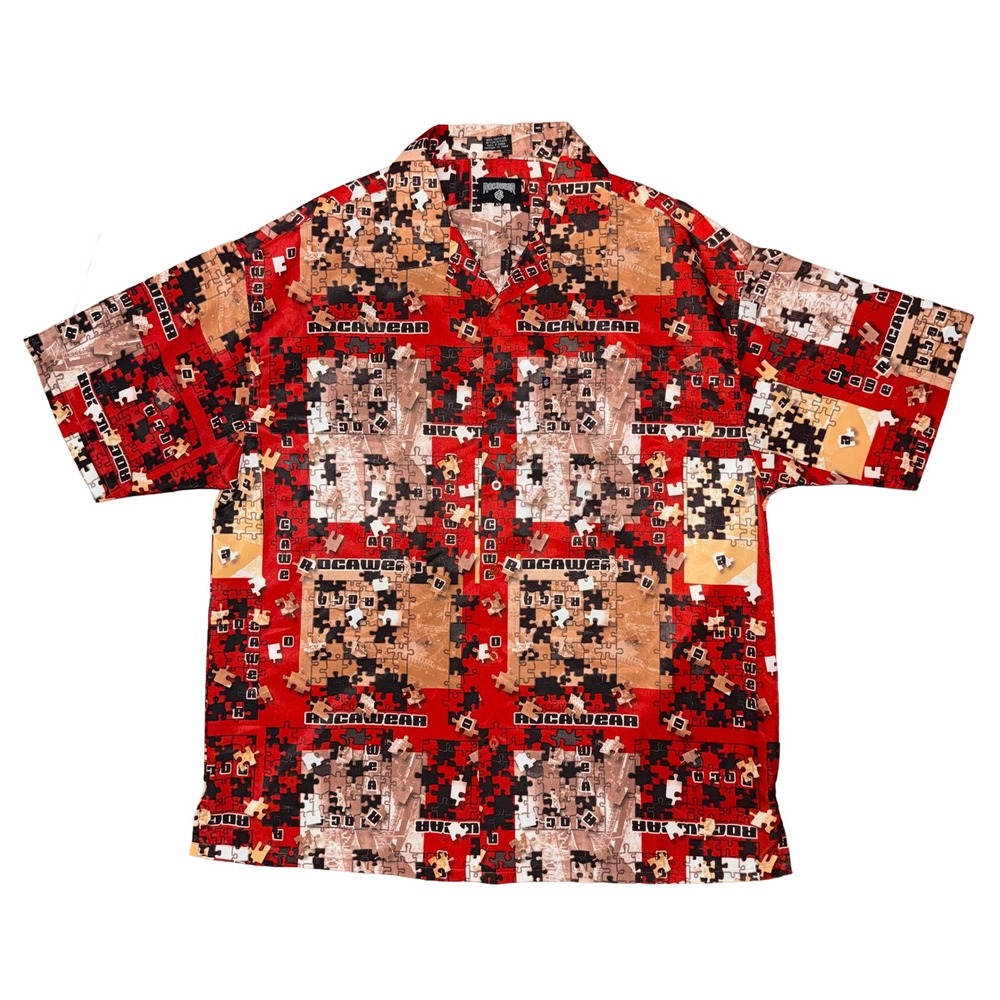 Rocawear Y2K Puzzle Graphic Short Sleeve Button Up Shirt Skater‎ Streetwear